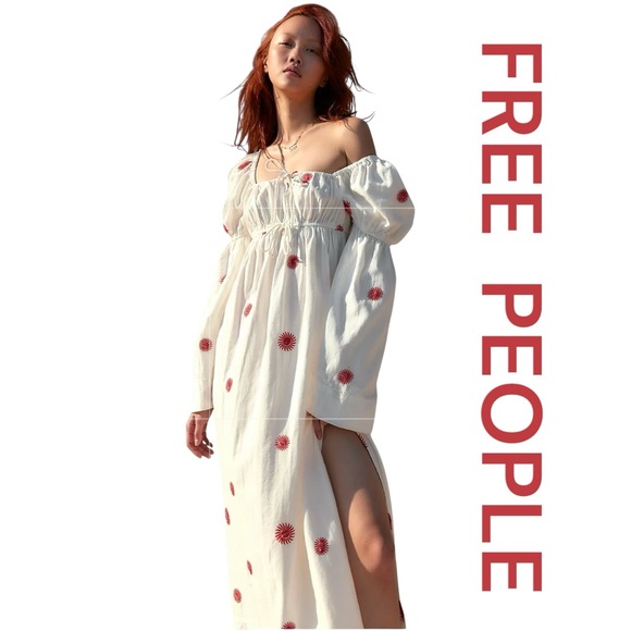 FREE PEOPLE Emory Embroidered Linen Midi Dress, Size XS. - Picture 1 of 9
